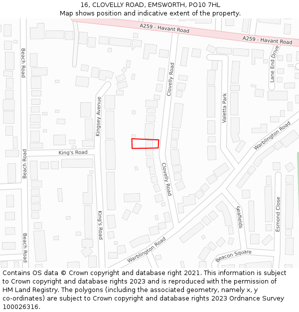 16, CLOVELLY ROAD, EMSWORTH, PO10 7HL: Location map and indicative extent of plot