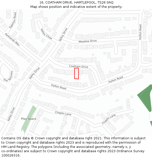 16, COATHAM DRIVE, HARTLEPOOL, TS26 0AQ: Location map and indicative extent of plot
