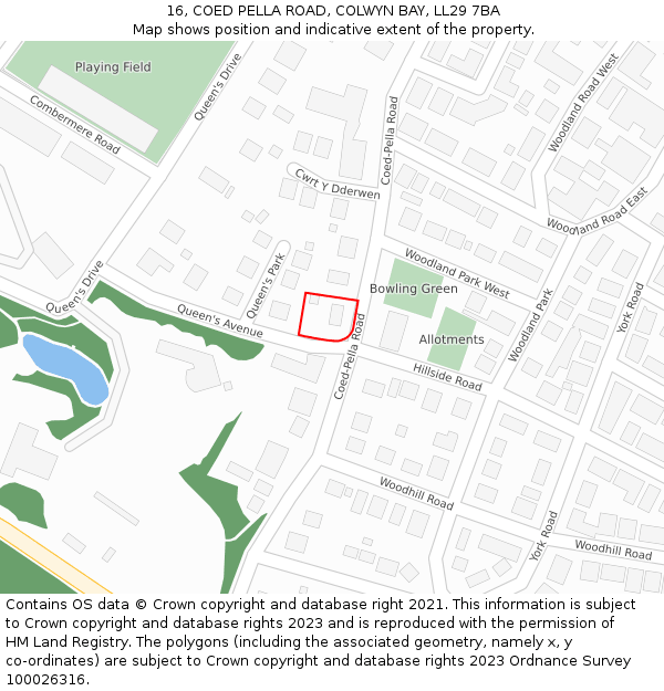 16, COED PELLA ROAD, COLWYN BAY, LL29 7BA: Location map and indicative extent of plot