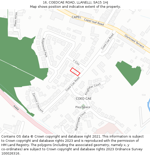 16, COEDCAE ROAD, LLANELLI, SA15 1HJ: Location map and indicative extent of plot