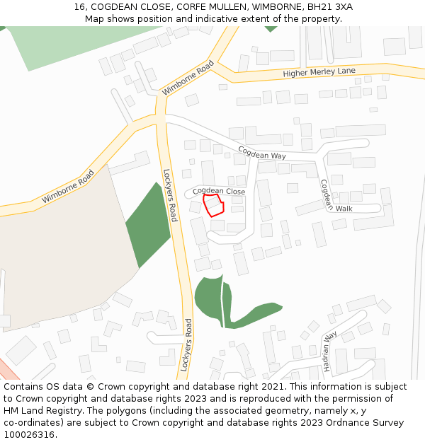 16, COGDEAN CLOSE, CORFE MULLEN, WIMBORNE, BH21 3XA: Location map and indicative extent of plot