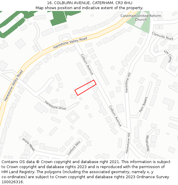 16, COLBURN AVENUE, CATERHAM, CR3 6HU: Location map and indicative extent of plot