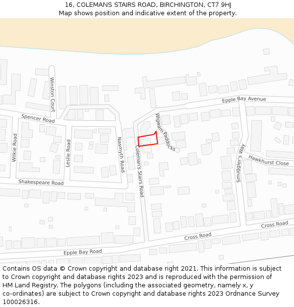 16, COLEMANS STAIRS ROAD, BIRCHINGTON, CT7 9HJ: Location map and indicative extent of plot