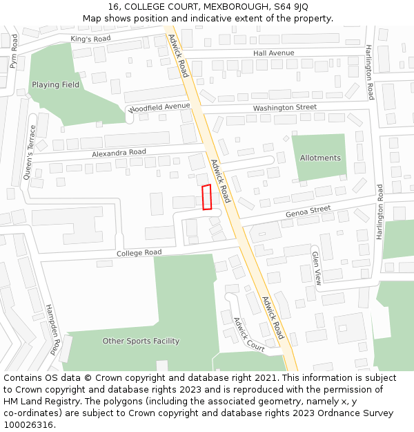 16, COLLEGE COURT, MEXBOROUGH, S64 9JQ: Location map and indicative extent of plot