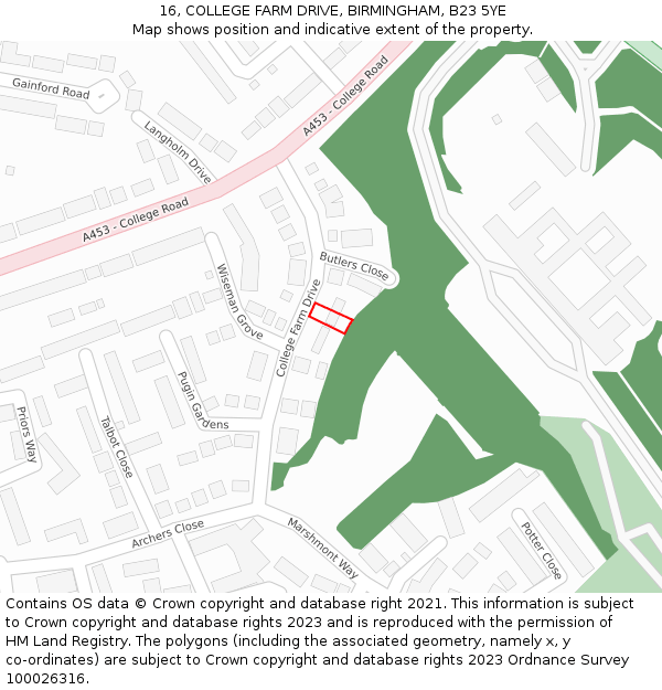 16, COLLEGE FARM DRIVE, BIRMINGHAM, B23 5YE: Location map and indicative extent of plot