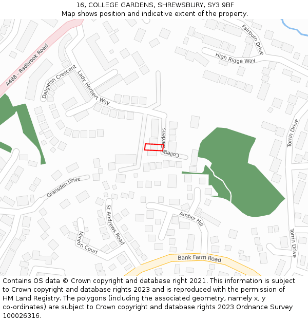 16, COLLEGE GARDENS, SHREWSBURY, SY3 9BF: Location map and indicative extent of plot