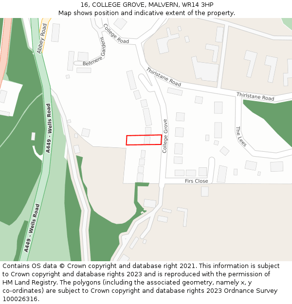 16, COLLEGE GROVE, MALVERN, WR14 3HP: Location map and indicative extent of plot