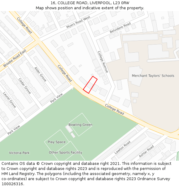 16, COLLEGE ROAD, LIVERPOOL, L23 0RW: Location map and indicative extent of plot