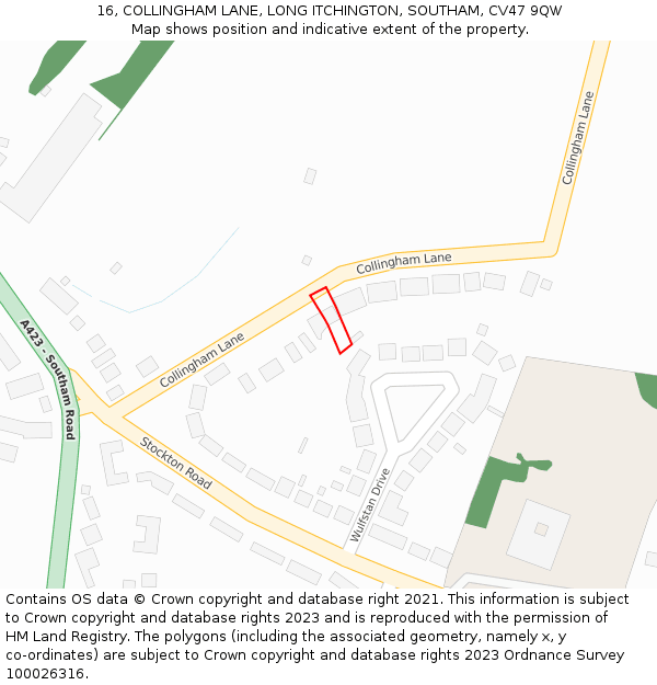 16, COLLINGHAM LANE, LONG ITCHINGTON, SOUTHAM, CV47 9QW: Location map and indicative extent of plot