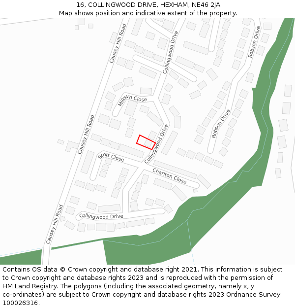 16, COLLINGWOOD DRIVE, HEXHAM, NE46 2JA: Location map and indicative extent of plot