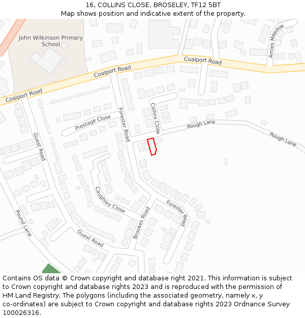 16, COLLINS CLOSE, BROSELEY, TF12 5BT: Location map and indicative extent of plot