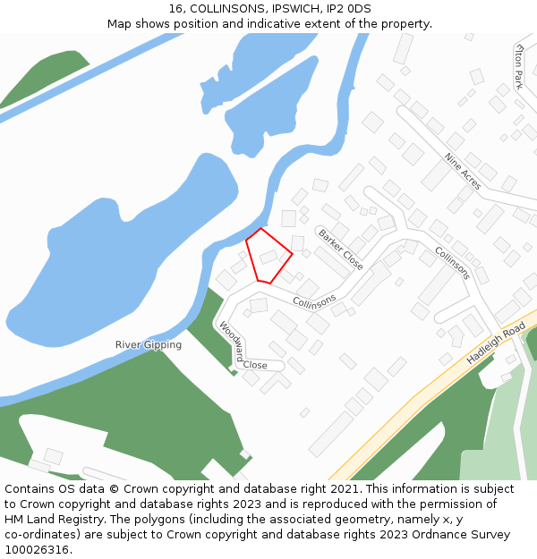 16, COLLINSONS, IPSWICH, IP2 0DS: Location map and indicative extent of plot
