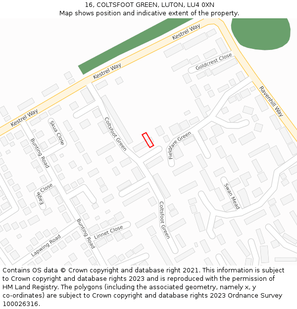 16, COLTSFOOT GREEN, LUTON, LU4 0XN: Location map and indicative extent of plot