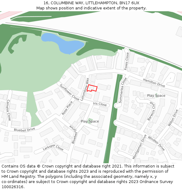 16, COLUMBINE WAY, LITTLEHAMPTON, BN17 6UX: Location map and indicative extent of plot