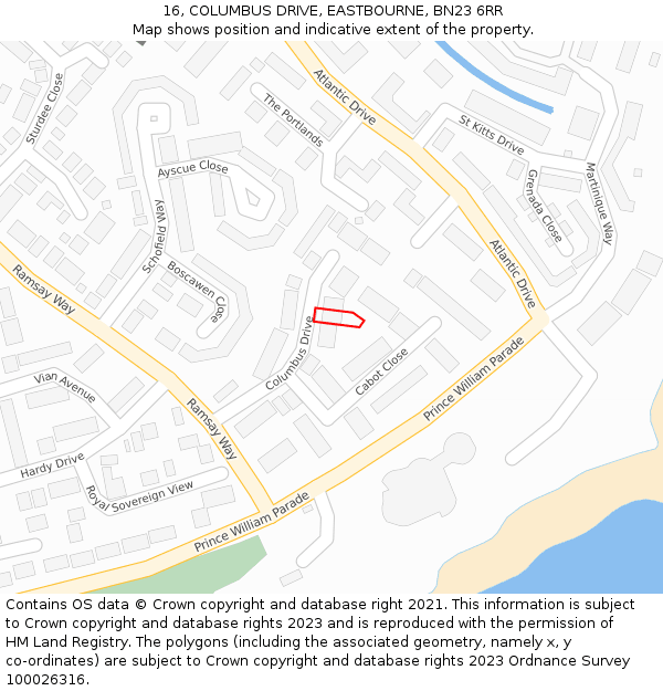 16, COLUMBUS DRIVE, EASTBOURNE, BN23 6RR: Location map and indicative extent of plot