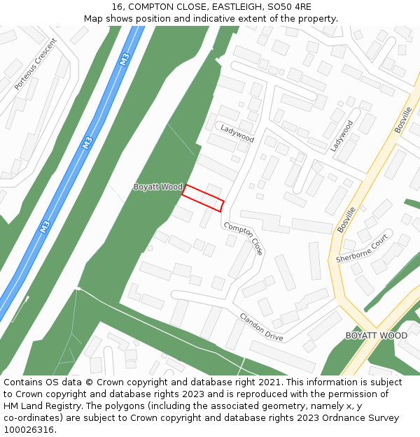 16, COMPTON CLOSE, EASTLEIGH, SO50 4RE: Location map and indicative extent of plot