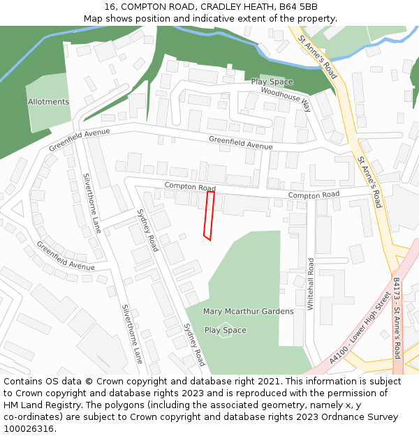 16, COMPTON ROAD, CRADLEY HEATH, B64 5BB: Location map and indicative extent of plot