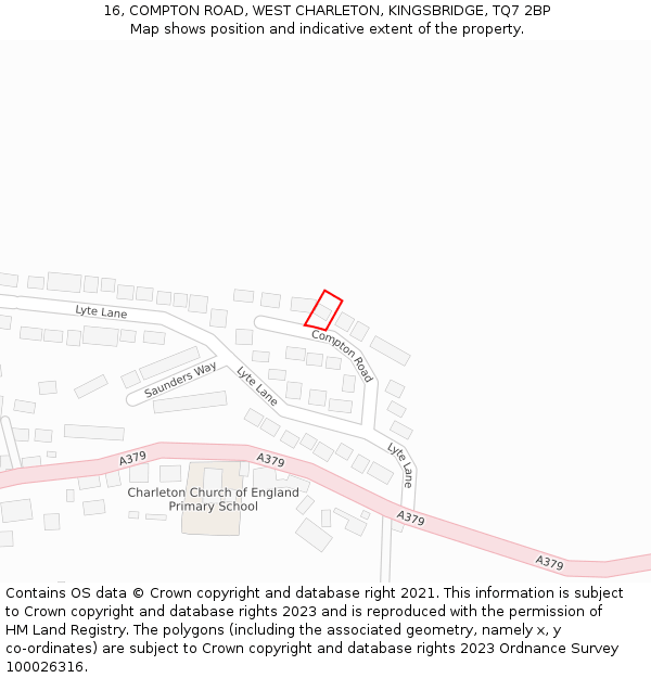 16, COMPTON ROAD, WEST CHARLETON, KINGSBRIDGE, TQ7 2BP: Location map and indicative extent of plot
