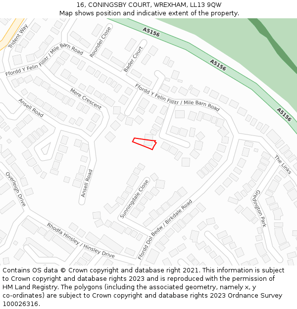 16, CONINGSBY COURT, WREXHAM, LL13 9QW: Location map and indicative extent of plot