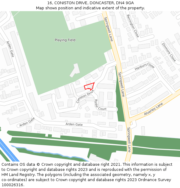16, CONISTON DRIVE, DONCASTER, DN4 9GA: Location map and indicative extent of plot