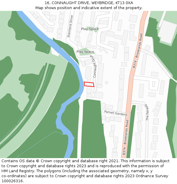 16, CONNAUGHT DRIVE, WEYBRIDGE, KT13 0XA: Location map and indicative extent of plot