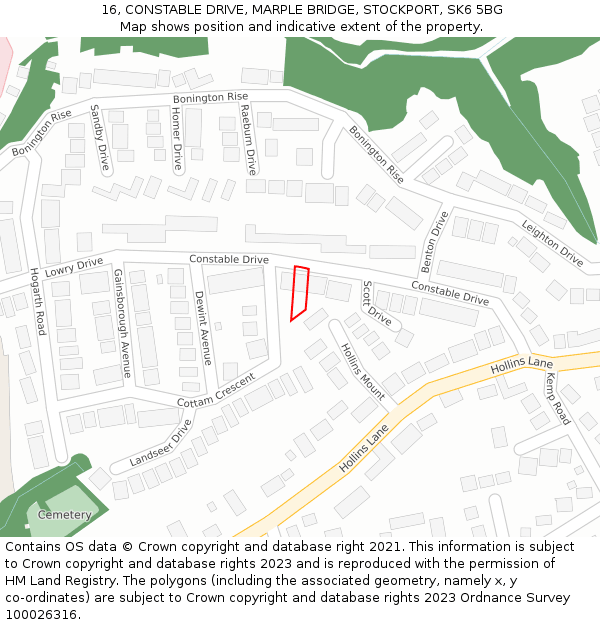 16, CONSTABLE DRIVE, MARPLE BRIDGE, STOCKPORT, SK6 5BG: Location map and indicative extent of plot