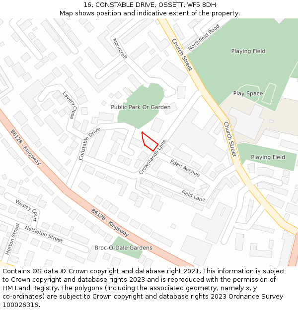 16, CONSTABLE DRIVE, OSSETT, WF5 8DH: Location map and indicative extent of plot