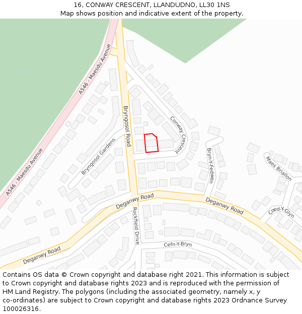 16, CONWAY CRESCENT, LLANDUDNO, LL30 1NS: Location map and indicative extent of plot