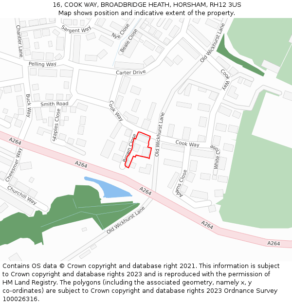 16, COOK WAY, BROADBRIDGE HEATH, HORSHAM, RH12 3US: Location map and indicative extent of plot