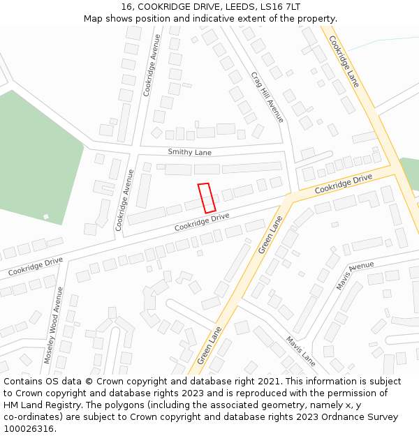 16, COOKRIDGE DRIVE, LEEDS, LS16 7LT: Location map and indicative extent of plot