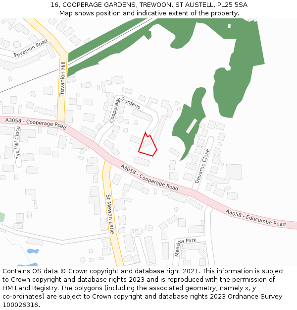 16, COOPERAGE GARDENS, TREWOON, ST AUSTELL, PL25 5SA: Location map and indicative extent of plot