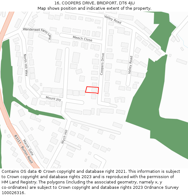 16, COOPERS DRIVE, BRIDPORT, DT6 4JU: Location map and indicative extent of plot