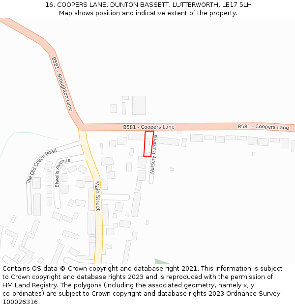 16, COOPERS LANE, DUNTON BASSETT, LUTTERWORTH, LE17 5LH: Location map and indicative extent of plot