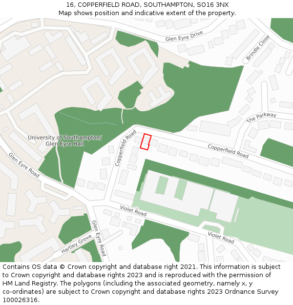 16, COPPERFIELD ROAD, SOUTHAMPTON, SO16 3NX: Location map and indicative extent of plot