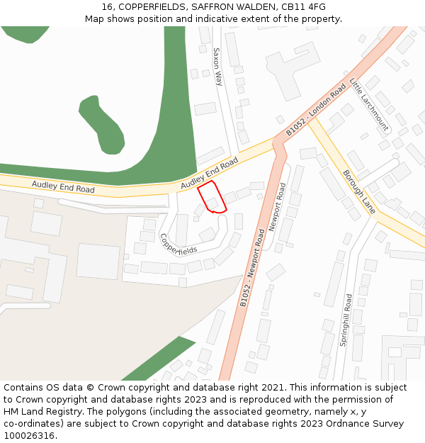 16, COPPERFIELDS, SAFFRON WALDEN, CB11 4FG: Location map and indicative extent of plot