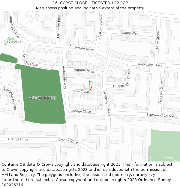 16, COPSE CLOSE, LEICESTER, LE2 9GP: Location map and indicative extent of plot