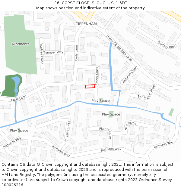 16, COPSE CLOSE, SLOUGH, SL1 5DT: Location map and indicative extent of plot