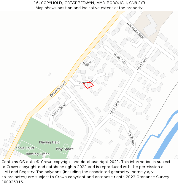 16, COPYHOLD, GREAT BEDWYN, MARLBOROUGH, SN8 3YR: Location map and indicative extent of plot