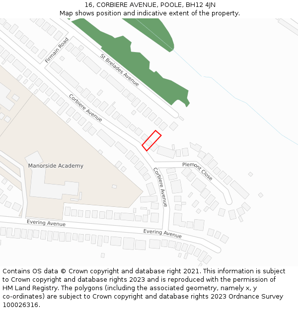 16, CORBIERE AVENUE, POOLE, BH12 4JN: Location map and indicative extent of plot