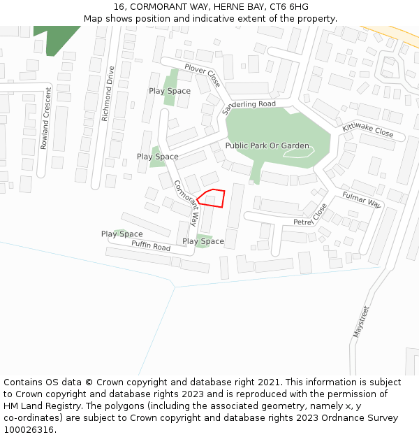 16, CORMORANT WAY, HERNE BAY, CT6 6HG: Location map and indicative extent of plot