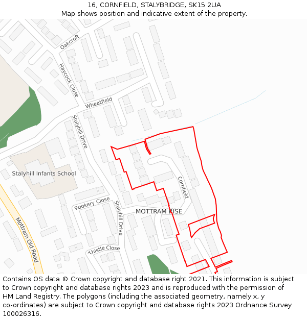 16, CORNFIELD, STALYBRIDGE, SK15 2UA: Location map and indicative extent of plot