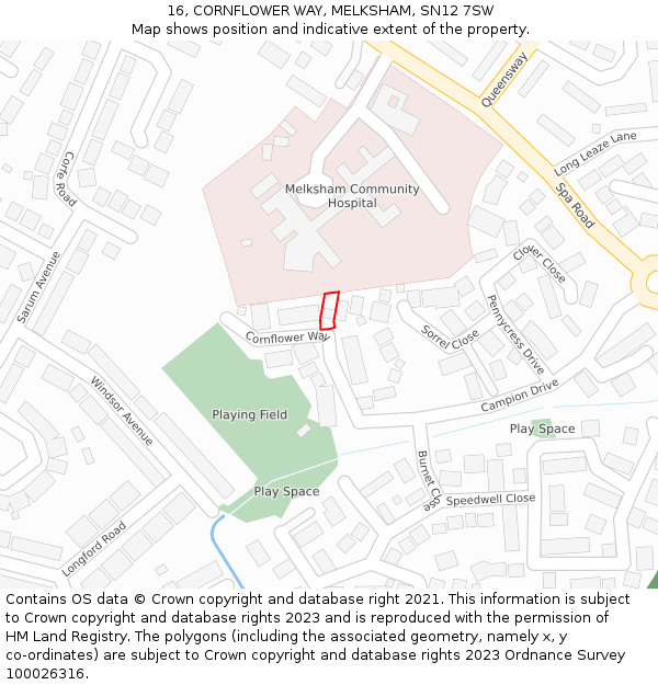 16, CORNFLOWER WAY, MELKSHAM, SN12 7SW: Location map and indicative extent of plot