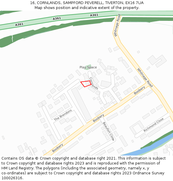 16, CORNLANDS, SAMPFORD PEVERELL, TIVERTON, EX16 7UA: Location map and indicative extent of plot