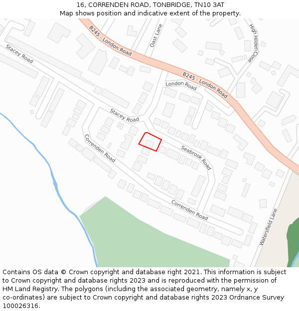 16, CORRENDEN ROAD, TONBRIDGE, TN10 3AT: Location map and indicative extent of plot