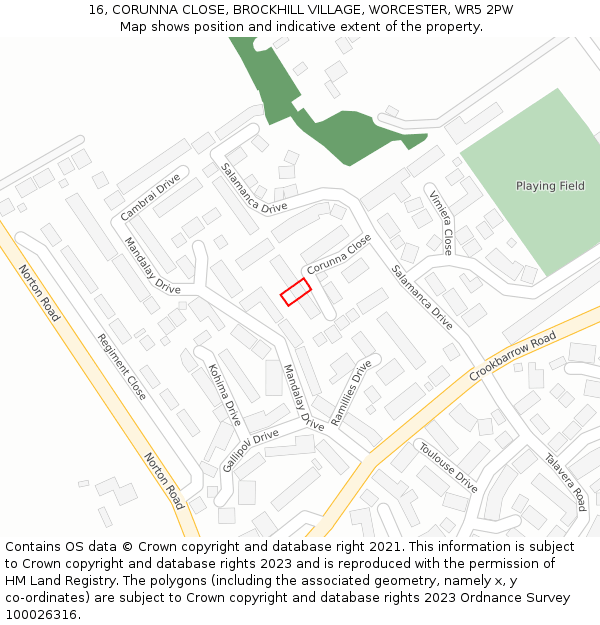 16, CORUNNA CLOSE, BROCKHILL VILLAGE, WORCESTER, WR5 2PW: Location map and indicative extent of plot