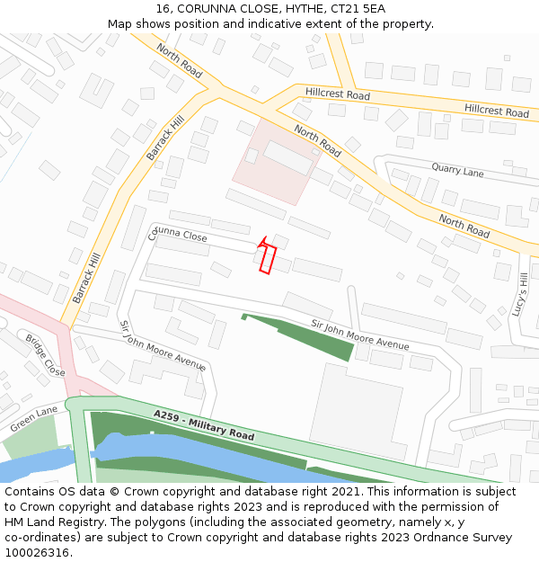 16, CORUNNA CLOSE, HYTHE, CT21 5EA: Location map and indicative extent of plot