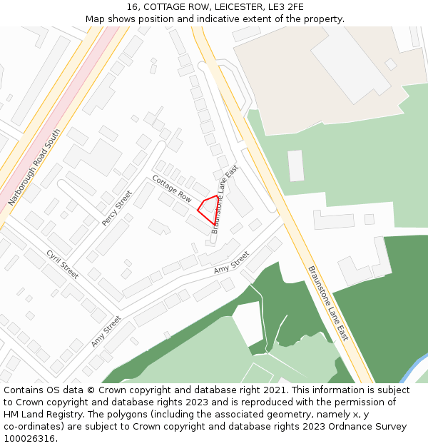 16, COTTAGE ROW, LEICESTER, LE3 2FE: Location map and indicative extent of plot