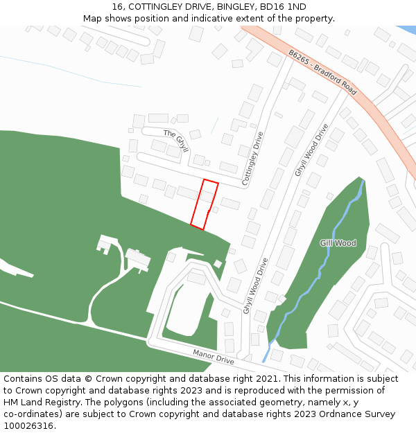 16, COTTINGLEY DRIVE, BINGLEY, BD16 1ND: Location map and indicative extent of plot