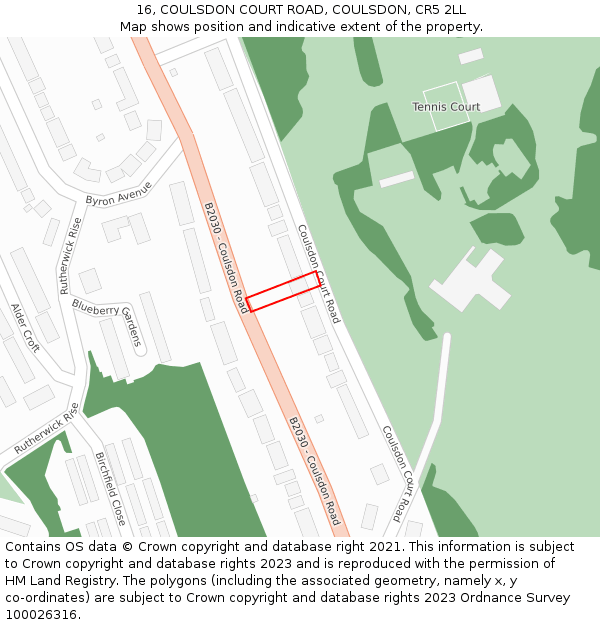 16, COULSDON COURT ROAD, COULSDON, CR5 2LL: Location map and indicative extent of plot