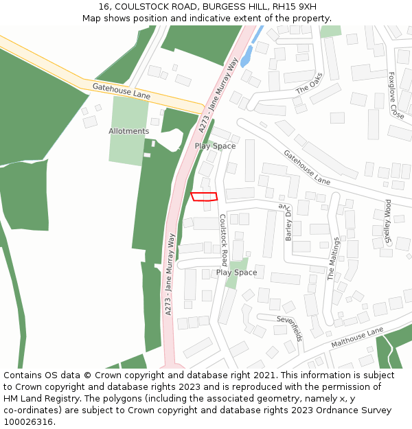 16, COULSTOCK ROAD, BURGESS HILL, RH15 9XH: Location map and indicative extent of plot